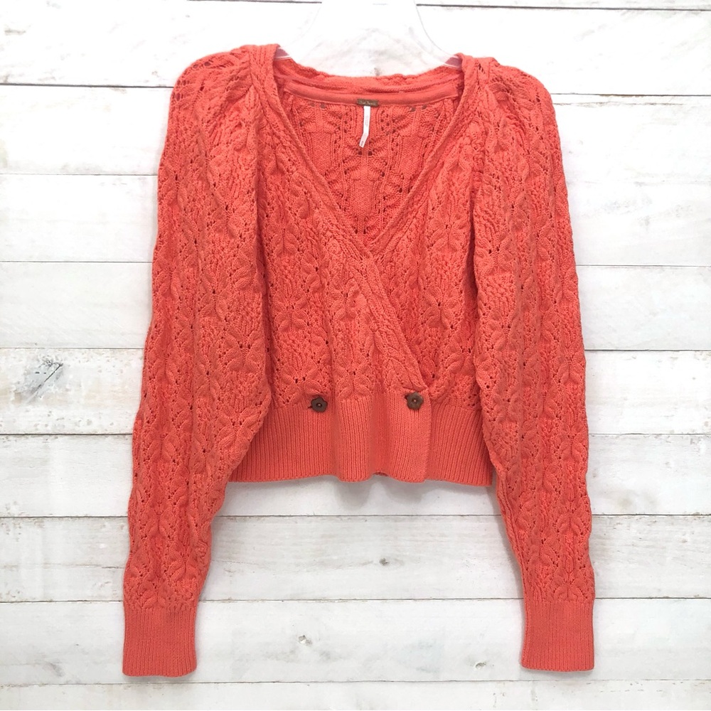 Free People Olive You Wrap Cardigan • Lipgloss Coral • Sz M • EUC